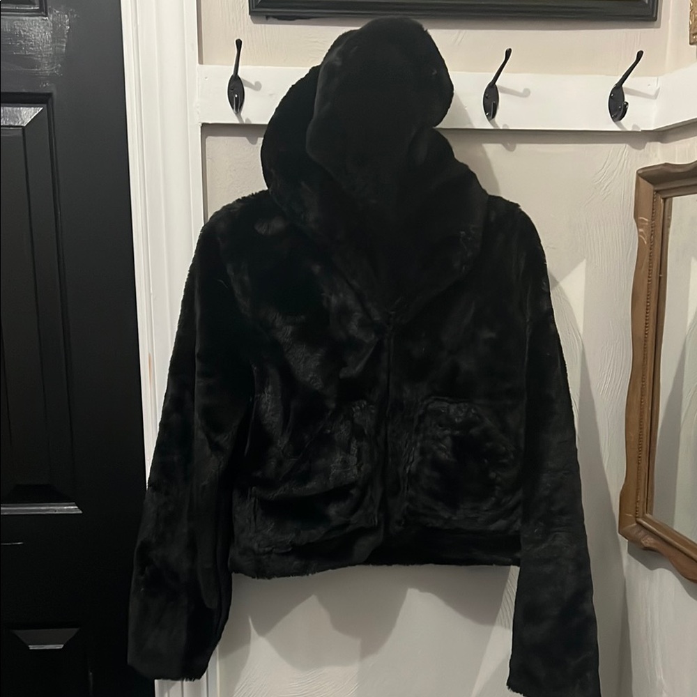 Black Faux Fur Hooded Jacket